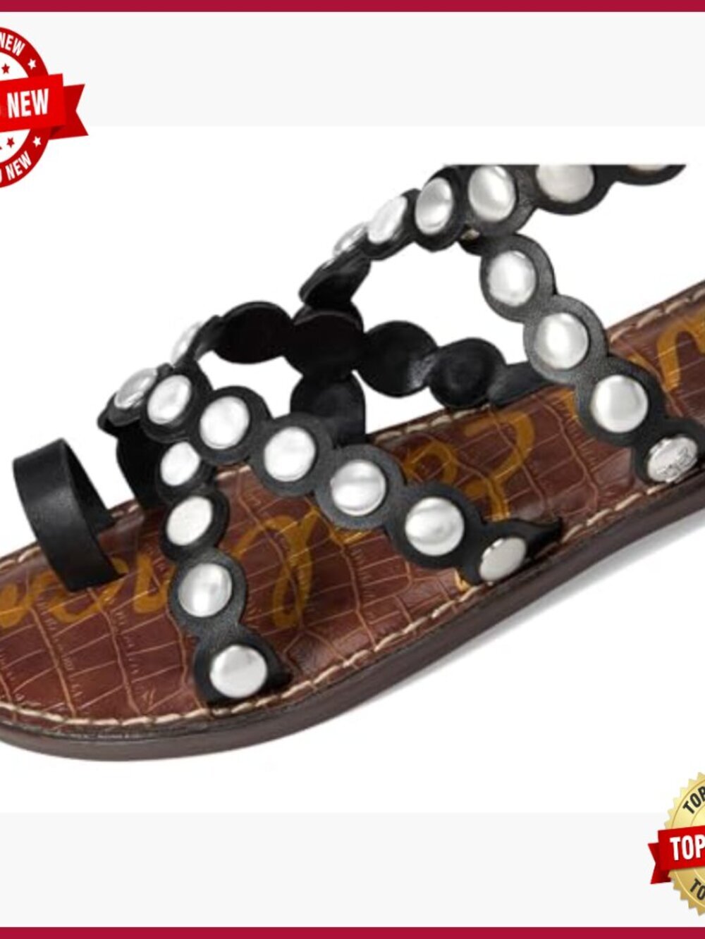 Studded Gladiator Sandals with Scalloped Toe Strap, 0.625 Inch Heel - Picture 6 of 7